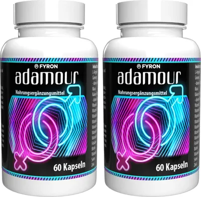 Produktbild von Adamour - 120 Kapseln (2x60) hochdosiert - L-Arginin, Zink, Selen, Maca & Ginseng - Original Schweizer Rezept - Vegan & Pflanzlich - 2er Pack