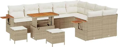 Immagine prodotto di vidaXL Set divano da giardino con cuscini 13 pezzi Beige e crema Poly-rattan