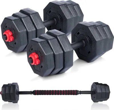 Zdjęcie produktu dla Zestaw hantli Umbro 19 sztuk - hantle i sztanga - regulowane hantle do różnych ćwiczeń - ciężary 1,25 kg, 1,5 kg i 2 kg - tworzywo sztuczne - czarny/czerwony