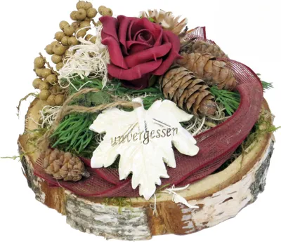 Produktbild von Grabschmuck Birkenscheiben-Tablett mit Foamrose, wetterfest CreaFlor Home