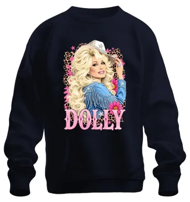 Productafbeelding van Dolly Parton, iconisch sweatshirt/pullover met afbeelding van de countryzangeres, westernstijl, marineblauw, maat L