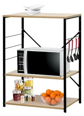 Produktbild von Küchenregal, Mikrowellenhalterung, Bäckerregal, Schwarz und Eiche, 60 x 39,6 x 79,5 cm