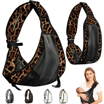Image de Porte-bébé ergonomique pour les bébés jusqu'à 20 kg - Marron avec motif léopard