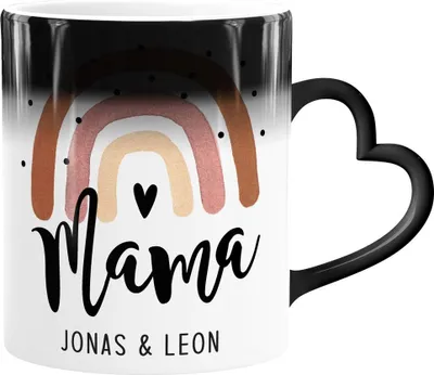 Produktbild von Zaubertasse Herzhenkel Tasse Mama Regenbogen Herz Kinder-Namen personalisiertes Geschenk Muttertag SpecialMe® Magic - Herz Magic-Herz-Tasse