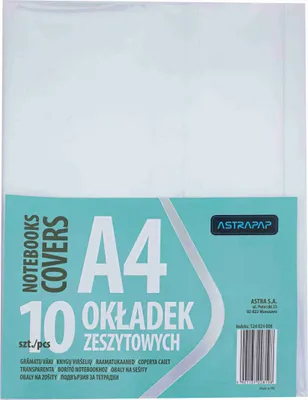 Zdjęcie produktu dla Bezbarwne okładki na zeszyty A4 Astrapap 10 sztuk