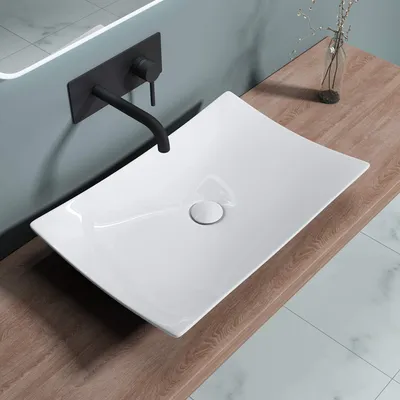 Image de doporro Vasque Lavabo à Poser 60x39,5x8,5cm Lave Mains en Céramique Blanc avec Revêtement NANO Brüssel5096