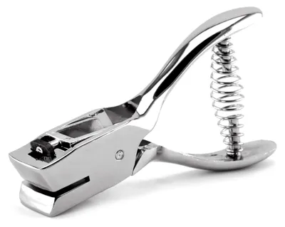 Produktbild von Lochzange für Ausweiskarten aus Metall mit PVC-Fotoanhänger
