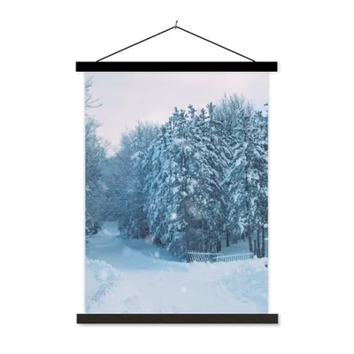 Produktbild von MuchoWow® Textilposter Wald - Schnee - Winter 40x53 cm mit schwarzem Rahmen - Abbildung