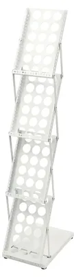Obrázok produktu pre Skladacia polička na časopisy – stojan na letáky – 4 priehradky – kov – prenosný – 36,5 x 23,5 cm – biela
