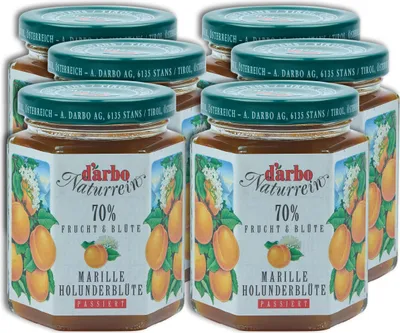 Produktbild von FRUCHTAUFSTRICH DARBO Marille mit Holunderblüten Extrakt 6x 200g Glas Naturrein Aprikose fruchtiger fruit spread perfekt für Brot und Brötchen