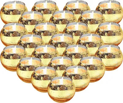 24 Teelichtgläser aus Glas, gold, 2 Formen, für Tischdeko