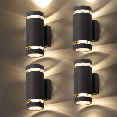Productafbeelding van Led-wandlamp voor buiten, 4 stuks, IP65 waterdicht, 3000 K, GU10, zwart