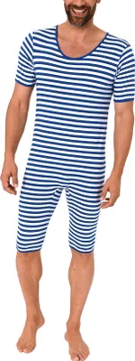 Produktbild von Herren oder Damen Karneval Badeanzug Uni Einteiler Fasching Kostüm, geringelt 64282;blau/weiss,XL