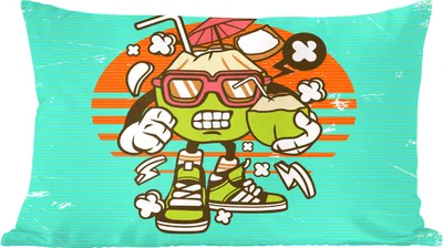 Produktbild von MuchoWow® Zierkissen Sofakissen Wohnzimmer Dekokissen 50x30 cm Kokosnuss - Sonnenbrille - Retro - Wohnzimmerdekoration - Polster mit Photo