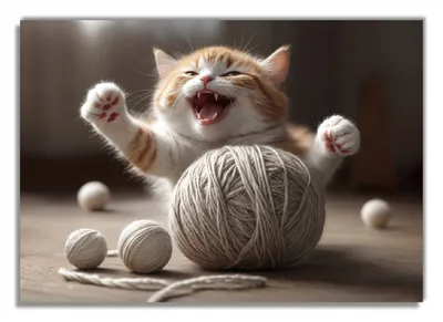 Produktbild von Wallario selbstklebendes Poster - Katze mit Wollknäuel, Größe: 70 x 100 cm