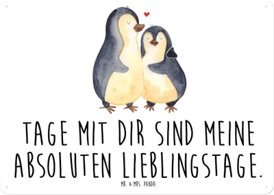 Produktbild von Mr. & Mrs. Panda tafel Pinguin umarmen DIN A5 - Weiß - Geschenk, Hochzeitstag, Liebe, Türschild, Blechschild, Wandbild, Magnetschild, Schild, Hochzeit