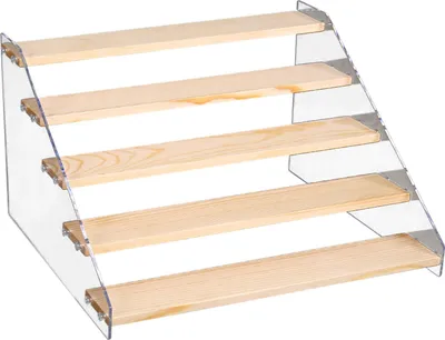 Produktbild von Hölzerne Cupcake Stand 5 Tiers 15.7in Wide Acryl Seitenwand starke Holz große Display Riser