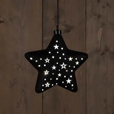 Produktbild von Dekorationsstern aus Glas, Schwarz/Gold, LED Warmweiß, 6,5 x 19 x 20 cm, Weihnachtsdekoration