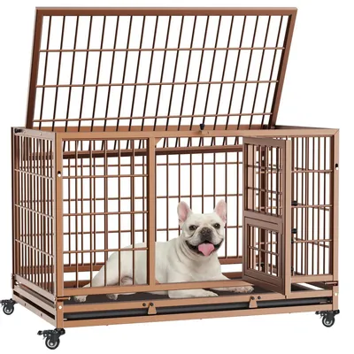 Image de Cage pour chien pliable avec 3 portes, dimensions 82 x 52 x 56 cm, couleur marron