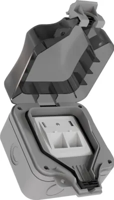 Produktbild von Outdoor Netzwerkdose Aufputzgehäuse für Keystones IP66, wetterfest, ABS-Kunststoff, Quick Release, vielseitige Kabeleingänge, inkl. Montagematerial