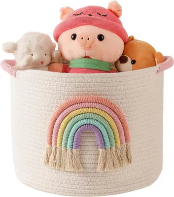 Produktbild von Baumwollseilkorb mit Regenbogenverzierung, für Spielzeug, Kinderzimmer oder Wickeltisch