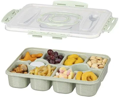 Zdjęcie produktu dla Zielony pojemnik na przekąski z pokrywką i sztućcami, 10-częściowy