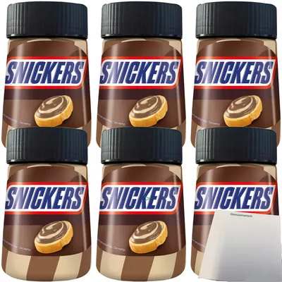 Produktbild von Snickers Brotaufstrich Schoko-Karamell-Aufstrich 6er Pack (6x350g Glas) + usy Block