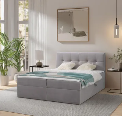 Obrázek produktu pro Ravio Boxspringbett Toronto 160x200 s úložným prostorem, čalouněná postel s matrací Bonell a topperem – luxus pro vaši ložnici, Amor Velvet – šedá