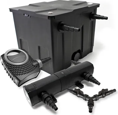 Produktbild von SunSun Komplettset: CBF-350 Teichfilter bis 12000 L Teichfilteranlage als Durchlauffilter, CTF-8000 SuperECO Teichpumpe 8000l/h 70W, CUV-224 Teichklärer UVC Klärer mit 24W, Y-Verteiler