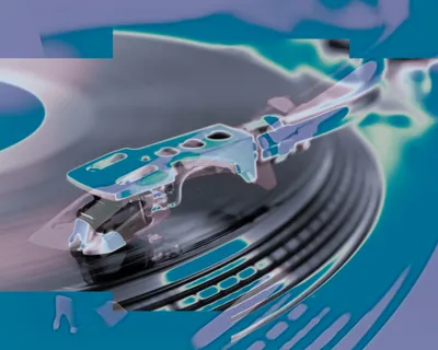 Produktbild von Plattenspieler Kunstdruck Bild - Retro Style Blau Und Grün (40 x 50 cm)
