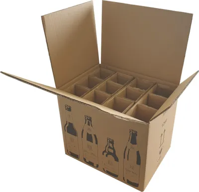 Produktbild von 45 x Bierflaschenversandkarton (365 x 267 x 324 mm) 2-wellig 12er Bierflaschenkarton Flaschenkarton Transportbox PTZ-Zulassung DHL Umkarton BB-Verpackungen