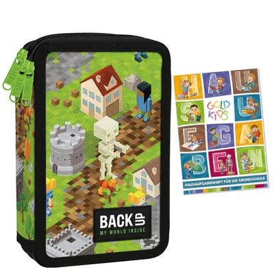 Produktbild von Federmäppchen 3 Fächer - Mäppchen für Mädchen und Jungen - Federmappe 3-Fach Federtasche Gefüllte Schüleretui und Hausaufgabenheft - Game Motiv