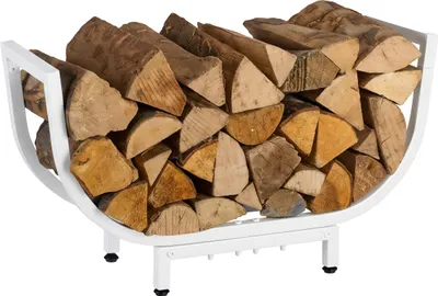 Obrázok produktu pre Relaxdays Stojan na drevo, kov, VxŠxH: 35 x 65 x 21 cm, vnútorný držiak na drevo, zakrivený košík na drevo, biely