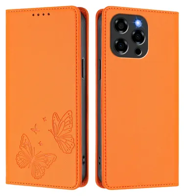Produktbild von Lederhülle für Doogee Note 58 /Note 58 Pro, Schmetterling Prägung Leder Brieftasche Schutzhülle mit Ständer Orange
