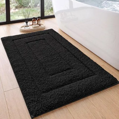 Produktbild von Unyqoos® MAESON Badematte 40×60 cm – ultrazarte Mikrofaser, saugfähig & rutschfest, maschinenwaschbar, Schwarz für Bad & Dusche