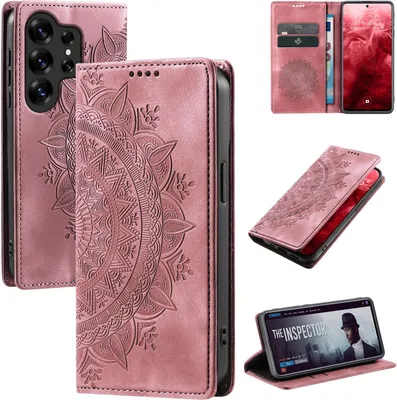 Produktbild von Mandala Handyhülle für Samsung Galaxy S25 Ultra RFID Schutz Klapphülle Case Cover Design Schutzhülle Farbe: Rosa