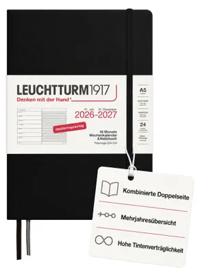 Produktbild von LEUCHTTURM1917 Wochenkalender 2027 A5 mit Notizbuch, liniert - Terminplaner Deut