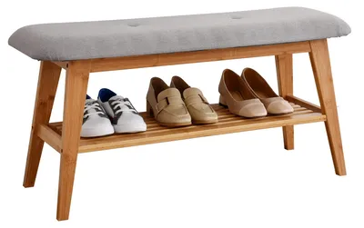 Schuhbank aus Bambus, 2 Ablagen, Natur, 95,4"