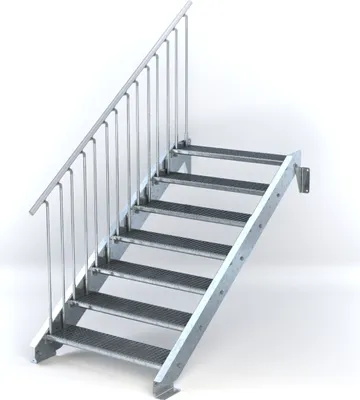 Produktbild von Stahltreppe 7 Stufen bis Höhe 140 cm, Laufbreite : 100 cm Geländer links ST 3 (31 / 9 mm schmal)