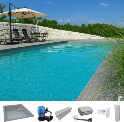 Produktbild von KWAD Styropor Pool Easy mit Ecktreppe rechts 7 x 3,5 x 1,5 m grau