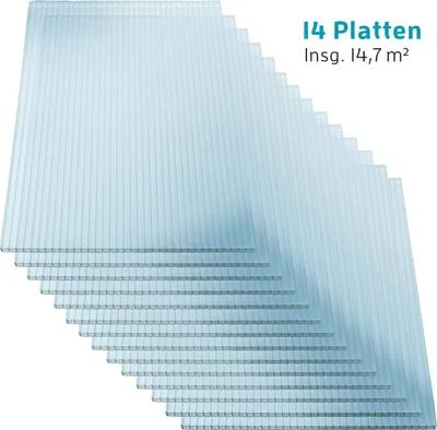 Produktbild von KAISER plastic® Gewächshausplatten 14 STK. | Hohlkammerplatten Doppelstegplatten 4mm | Platten für Gewächshaus | Polycarbonatplatten 1500 x 700 mm - 4mm Stärke - 700g/m²