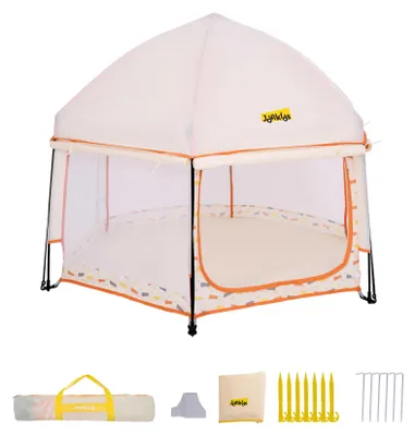 Produktbild von Zimilo Laufstall Baby Faltbar Pop-up mit Sonnendach, 6-Eckiges Kinderspielzelt mit Tragetasche, Baby Laufgitter für Strand & Haus, 150x150x105 cm