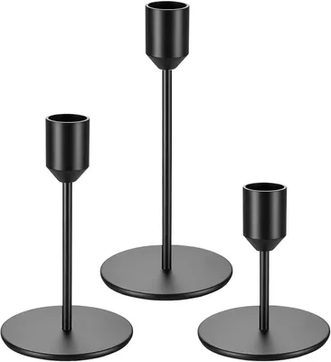 Produktbild von Set mit 3 schwarzen Kerzenhaltern für Stumpenkerzen, schwarze Kerzenständer