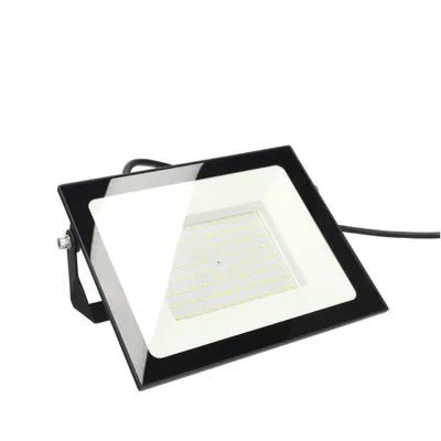 A black and white LED floodlight is shown against a white background.
