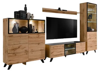 Productafbeelding van Salonmeubelset TINO bestaande uit vier meubels en een industriële stijl plank.