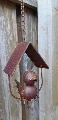 Produktbild von Vogel-Futterstelle Futterhaus Meisenknödelhänger m. Dach Eisen Rost