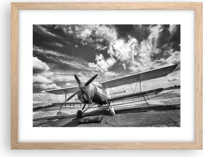 Produktbild von Gerahmtes Poster - Rahmen in heller Eiche - An-2 Flugzeug Schwarzweiß - 40x30 cm - Wand Bild - Wanddeko - Wandbilder - Wandposter - Bilderrahmen - Bilder - Kunstdruck - Wandbild - P2NAA40x30-4228