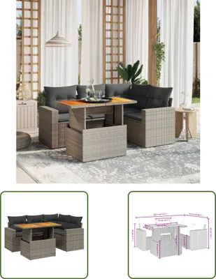 Produktbild von The Living Store 5-tlg. Garten-Sofagarnitur mit Kissen Grau Poly Rattan