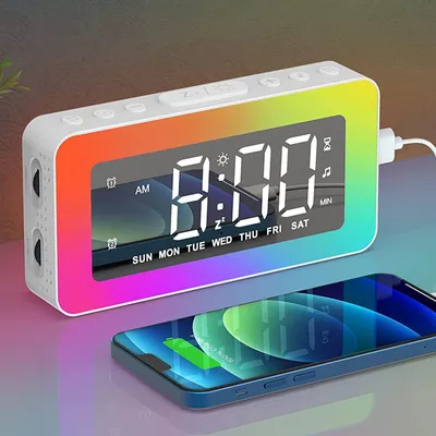 RGB-Nachtlichtwecker mit LED-Display, Doppelalarm, Schlummern, Dimmer, USB