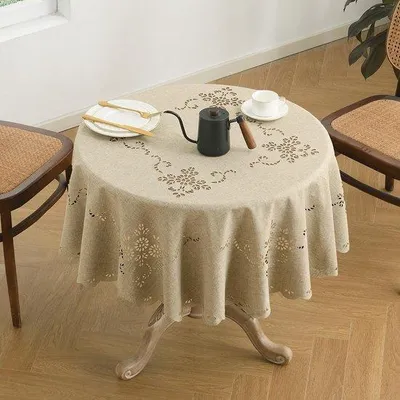 Produktbild von Polyester Tischdecke, wassbar, liniert, für 4-6 Personen, innen und außen geeignet, für Hochzeit und Wohnzimmer, runde Form, 140 cm